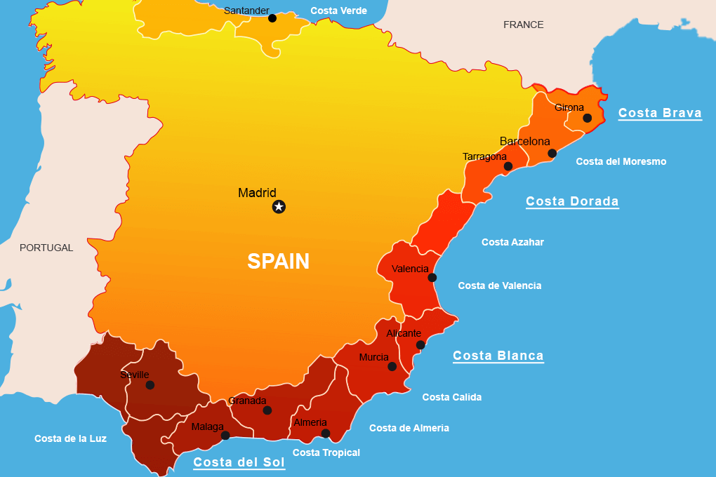 Map of spain resorts Map of southern Spain resorts Map of southern